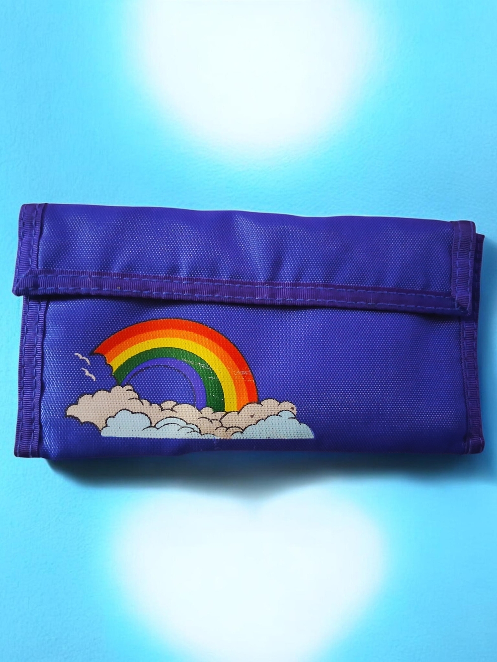 Vintage Rainbow Print Wallet with Cloud Motif